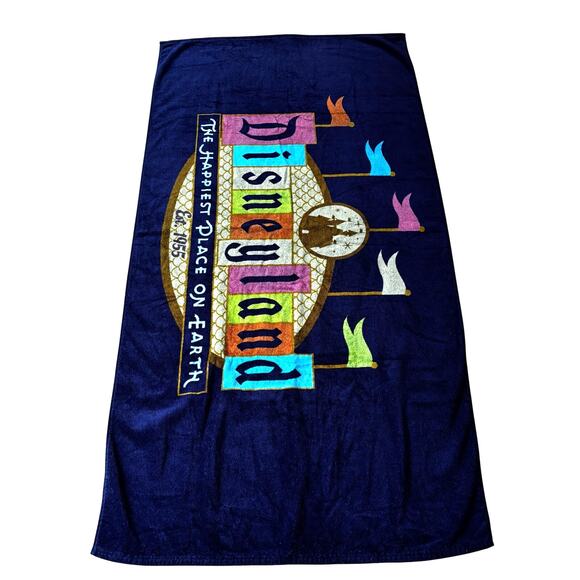 Vintage Disneyland Logo Walt Disney World beach towel 100% Cotton Blue Multi - Picture 4 of 7